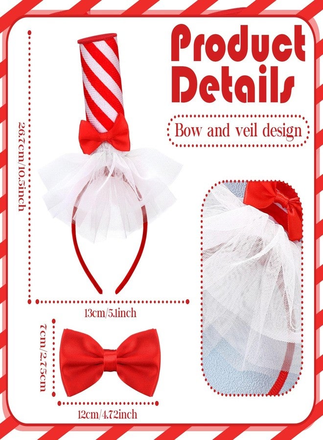 Liitrsh 2 Pack Red and White Striped Headband Valentines Costume Accessory Red Striped Headbands and Bowties Valentines Hair Accessory Gift Galentines Outfit for Women Party Decoration for Cosplay - Image 3
